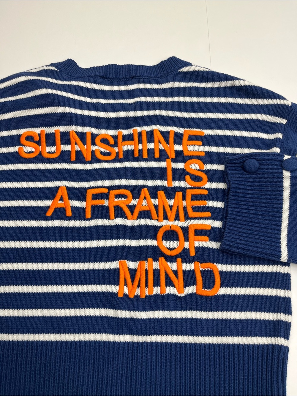 Kerri Rosenthal Sunshine Is a State of Mind Embroidered V-Neck Sweater Small